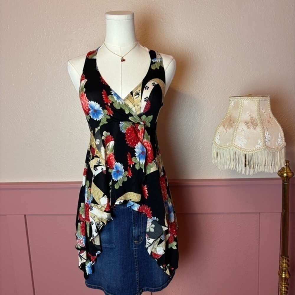 fairy cottage garden party floral asymmetrical  halter top wildcat
sz small